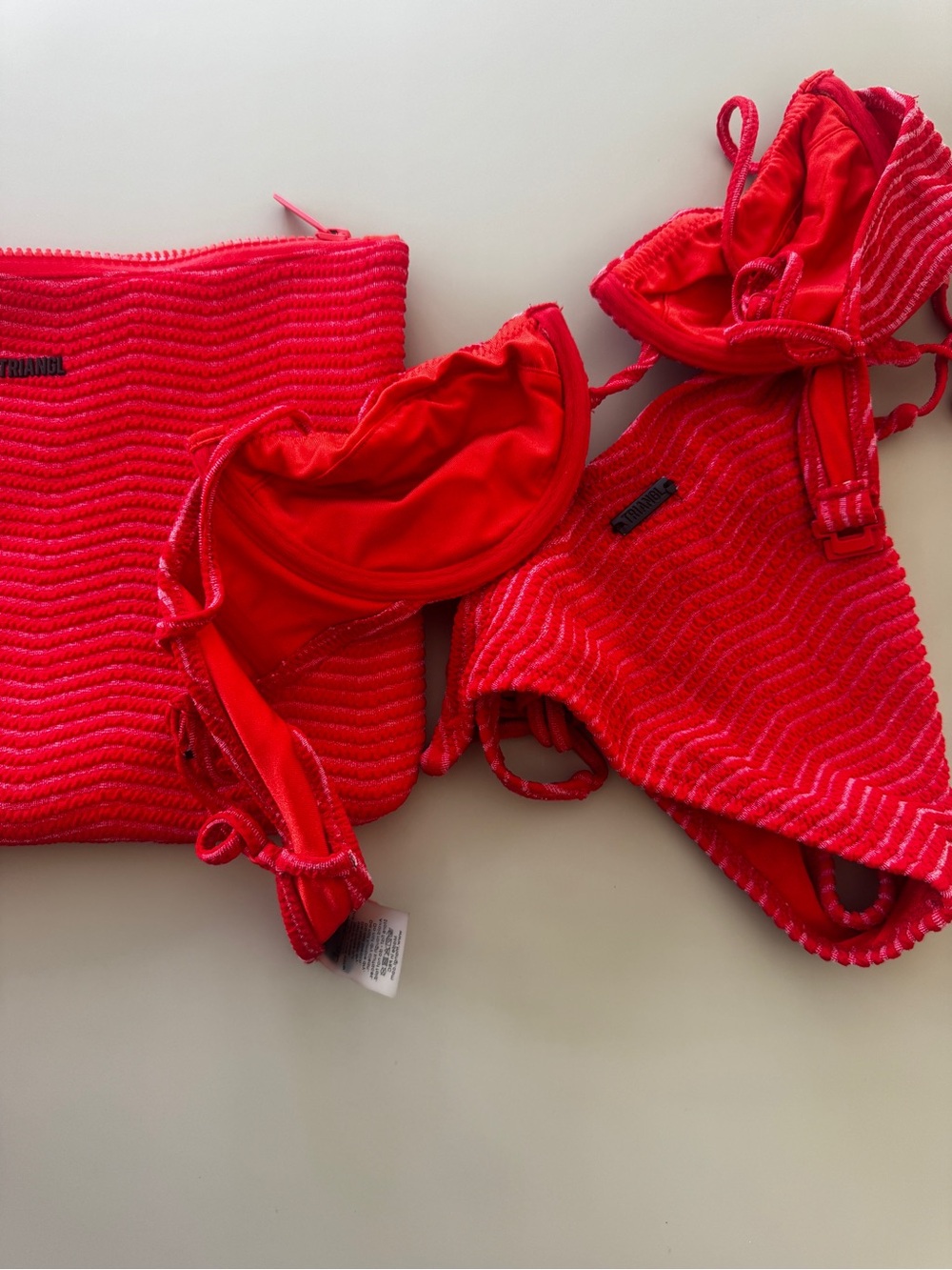 triangl swimwear Bright Red Ribbed Bikini Set with bag - Picture 2 of 4